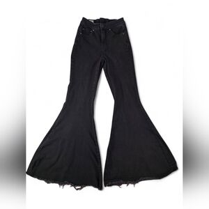 We The Free Free People CRVY Black Lace-Up Back High Rise Flare Jeans Sz 25